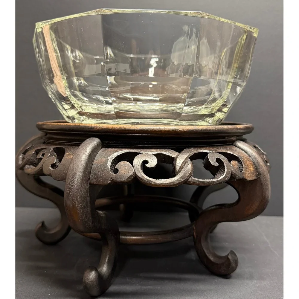 Vintage Italian Faceted‎ Centerpiece Crystal Bowl 9